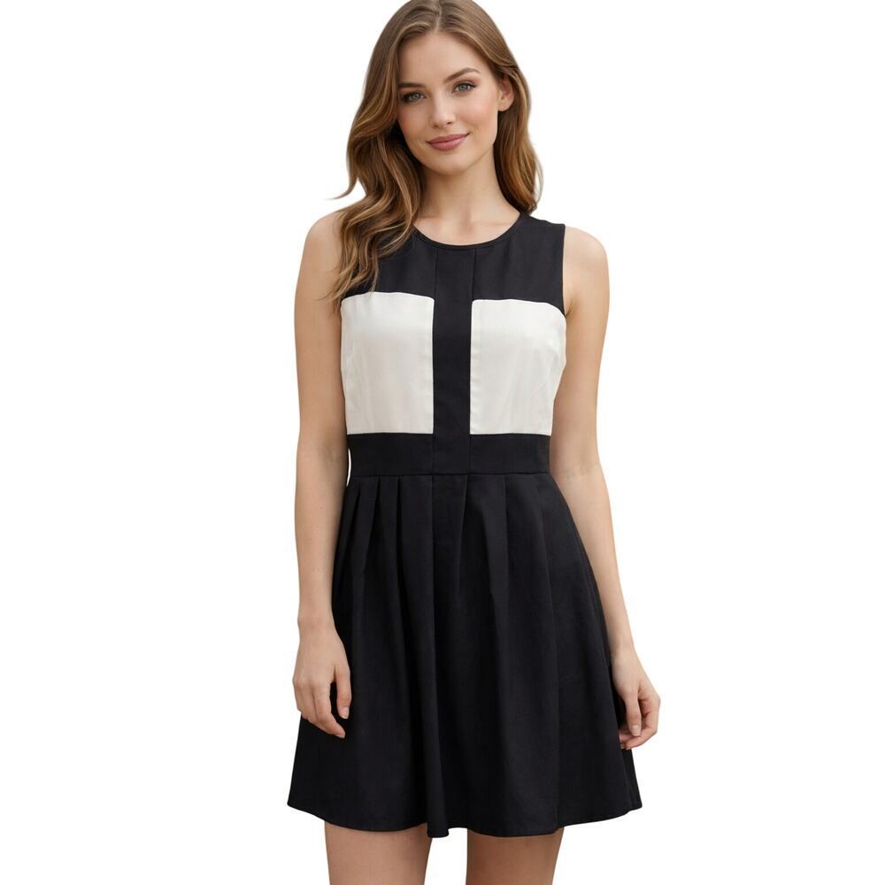 J taylor scuba material black white stretch dress sz 8 babydoll proffesional